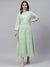ZOLA  Mandarin Collar Georgette All Over Chikankari Embroidery Pista Green Flared Dress For Women