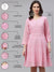 ZOLA  Round Neck Georgette All Over Chikankari Embroidery Pink Flared Dress For Women