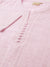 ZOLA Mandarin Collar Georgette All over Chickankari Embroidery Baby Pink Straight Tunic For Women