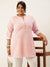 ZOLA Mandarin Collar Georgette All over Chickankari Embroidery Peach Straight Tunic For Women