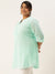 ZOLA Mandarin Collar Georgette All over Chickankari Embroidery Sea Green Straight Tunic For Women