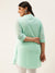 ZOLA Mandarin Collar Georgette All over Chickankari Embroidery Sea Green Straight Tunic For Women
