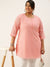 ZOLA Round Neck Georgette All over Chickankari Embroidery Peach Straight Tunic For Women