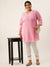 ZOLA Round Neck Georgette All over Chickankari Embroidery Pink Straight Tunic For Women