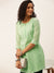 Round Neck Chikankari Embroidery Pista Green Tunic For Women