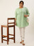 ZOLA Round Neck Georgette All over Chickankari Embroidery Pista Green Straight Tunic For Women