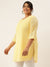 ZOLA Round Neck Georgette All over Chickankari Embroidery Yellow Straight Tunic For Women