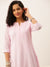 Round Neck Georgette All over Chickankari Embroidery Baby Pink Straight Tunic For Women