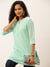 Round Neck Georgette All over Chickankari Embroidery Sea Green Straight Tunic For Women