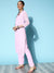 ZOLA Mandarin Collar Georgette All Over Chikankari Embroidery Baby Pink Straight Kurta Set For Women