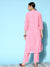 ZOLA  Mandarin Collar Georgette All Over Chikankari Embroidery Pink Straight Kurta Set For Women
