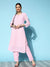 ZOLA  Round Neck Georgette All Over Chikankari Embroidery Baby Pink Straight Kurta Set For Women