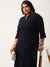 Zola Navy Blue Rayon Band Collar 3/4th Sleeves Chikankari Embroidery Ethnic Wear Kurta For Women