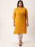 Yellow Rayon Band Collar 3/4th Sleeves Chikankari Embroidery Ethnic Wear Kurta For Women