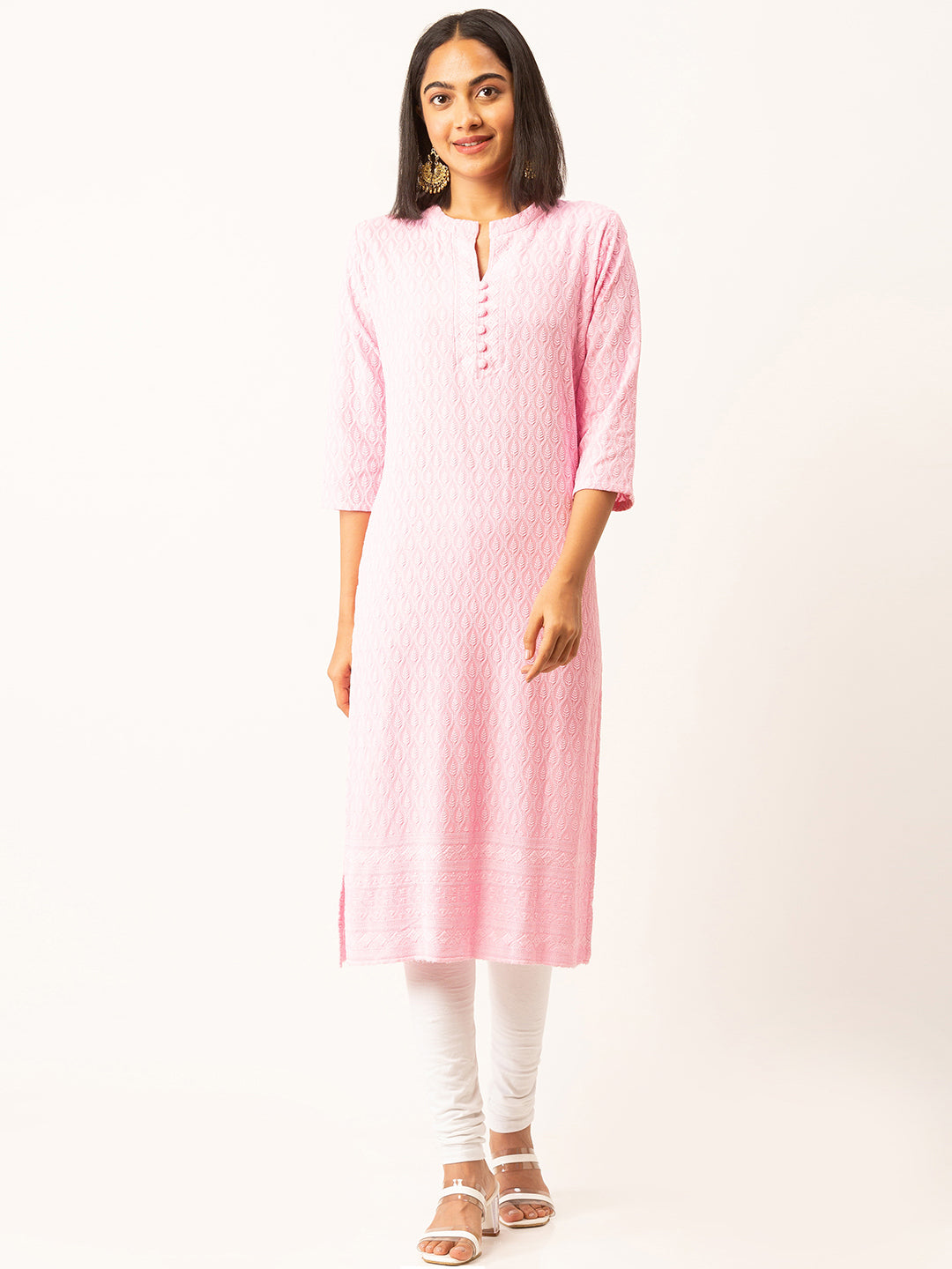 Pink Chikankari Embroidery Ethnic Wear Kurta For Women