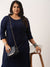 Zola Navy Blue Rayon Keyhole Neck 3/4th Sleeves Chikankari Embroidery Ethnic Wear Kurta For Women