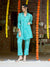 ZOLA Exclusive Collar Neck Muslin All Over Dabu Print Aqua Straight Co-Ord Set For Women