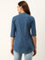 Mandarin Collar Denim Dx Blue Color Tunic For Women