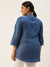 ZOLA Exclusive Mandarin Collar Denim Fabric All Over Ditsy Butti Print Hip Length Stone Blue Straight Tunic For Women