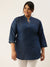 ZOLA Exclusive Mandarin Collar Denim Fabric Solid Hip Length Dx Blue Color Straight Tunic For Women