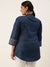 ZOLA Exclusive Mandarin Collar Denim Fabric Geometric Print Hip Length Dx Blue Color Straight Tunic For Women