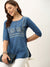 Denim Floral Print Ice Blue Tunic For Women