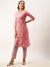 ZOLA Exclusive Round Neck Cotton All Over Floral Block Print Pink Straight Kurta Set For Women