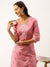 ZOLA Exclusive Round Neck Cotton All Over Floral Block Print Pink Straight Kurta Set For Women