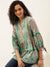 ZOLA Mandarin Collar Cotton Kalamkari Print 3/4th Sleeves Light Green Straight Tunic For Women