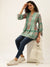 ZOLA Mandarin Collar Cotton Kalamkari Print 3/4th Sleeves Light Green Straight Tunic For Women