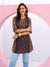 Round Neck Muslin All Over Ikat & Ethnic Print Brown Straight Tunic For Women