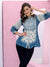 Mandarin Collar Muslin Ethnic Floral Print Blue Straight Tunic For Women