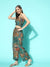 ZOLA Exclusive Square Neck Muslin All over Flora & Fauna Print Teal Straight Co-Ord Set For Women
