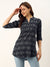 ZOLA Exclusive Mandarin Collar Rayon All over Ethnic Motif print Hip Length 3/4th sleeve Navy Blue Straight Tunic For Women
