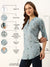 ZOLA Exclusive Mandarin Collar Rayon All over Floral Print Hip Length 3/4th sleeve Light Blue Straight Tunic For Women
