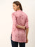 ZOLA Exclusive Mandarin Collar Rayon All over Floral Print Hip Length 3/4th sleeve Pink Straight Tunic For Women