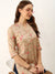 ZOLA Exclusive Mandarin Collar Rayon All over Floral & Fauna Print Hip Length 3/4th sleeve Beige Straight Tunic For Women