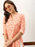 Mandarin Collar Rayon Block Print Orange Tunic For Women