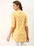 Mandarin Collar Rayon Block Print Yellow Straight Tunic For Women