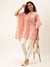 ZOLA Round Neck Art Silk All Over kalamkari Print Hip Length Kimono Sleeves Peach Flared Kaftan For Women