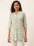 ZOLA Exclusive Mandarin Collar Cotton All Over Kalamkari Print Sea Green Straight Tunic For Women