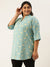 ZOLA Exclusive Mandarin Collar Rayon All Over Floral Print Sea Green Straight Tunic For Women