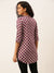 ZOLA Exclusive Mandarin Collar Silk All Over Geometric Print Wine Straight Tunic For Women