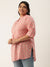 ZOLA Exclusive Mandarin Collar Silk All over Block Print Pink Straight Tunic For Women
