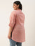 ZOLA Exclusive Mandarin Collar Silk All over Block Print Pink Straight Tunic For Women