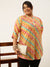 ZOLA Mandarin Collar Silk Colorful Strips Print 3/4th Sleeves Multi Straight Tunic For Women