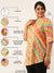 ZOLA Mandarin Collar Silk Colorful Strips Print 3/4th Sleeves Multi Straight Tunic For Women