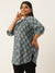 ZOLA Exclusive Mandarin Collar Silk All over Ethnic Print Hip Length 3/4 Sleeves Teal Tunic For Women