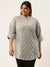 ZOLA Exclusive Mandarin Collar Muslin All Over Ethnic Print Grey Straight Tunic For Women