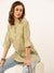 ZOLA Mandarin Collar Muslin All Over Paisley & Floral Print SeaGreen Straight Tunic For Women
